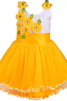 Yellow cotton printed stitched   dress