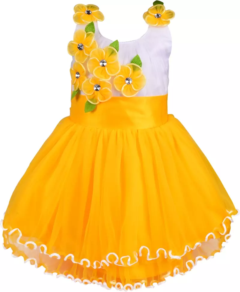Yellow cotton printed stitched   dress