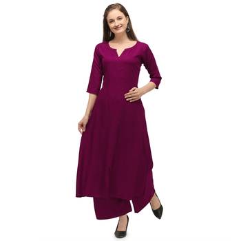 Magenta Rayon Solid Stitched Kurta For Womne 1