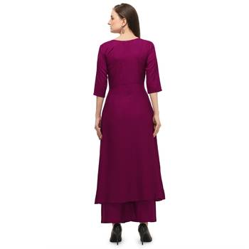 Magenta Rayon Solid Stitched Kurta For Womne 3