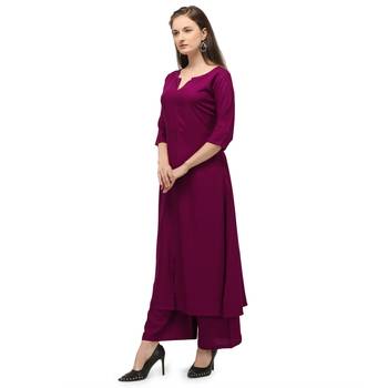 Magenta Rayon Solid Stitched Kurta For Womne 4