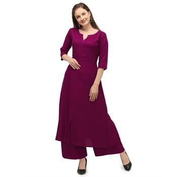 Magenta Rayon Solid Stitched Kurta For Womne 5