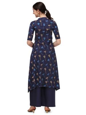 Navy Blue Rayon Printed Stitched Kurta 3