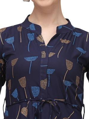 Navy Blue Rayon Printed Stitched Kurta 5