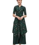 Green Rayon Printed Stitched Kurta