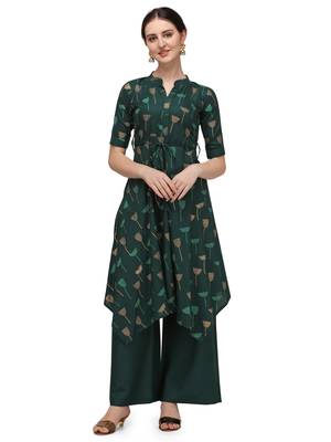 Green Rayon Printed Stitched Kurta 2