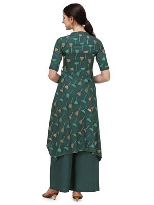 Green Rayon Printed Stitched Kurta 3