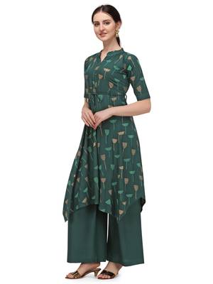 Green Rayon Printed Stitched Kurta 4
