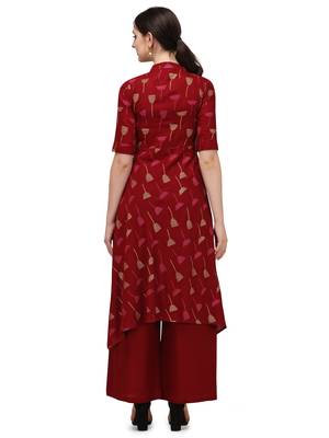 Maroon Rayon Printed Stitched Kurta 3