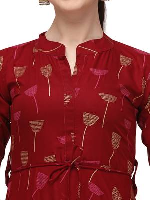 Maroon Rayon Printed Stitched Kurta 5