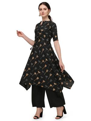 Black Rayon Printed Stitched Kurta 1