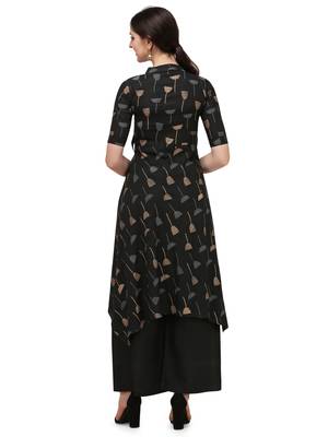 Black Rayon Printed Stitched Kurta 3