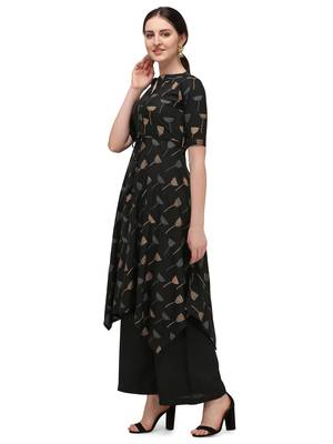 Black Rayon Printed Stitched Kurta 4