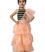 Aglare Peach  Oraganza saree with Black halter blouse ready to wear.fully stitched