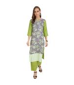 Green Crepe Floral Print Stitched Kurtas For Women