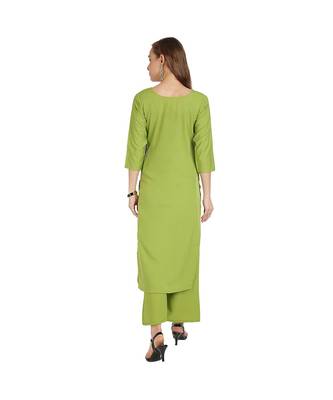 Green Crepe Floral Print Stitched Kurtas For Women 2