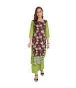 Green and Wine Crepe Floral Print Stitched Kurtas For Women