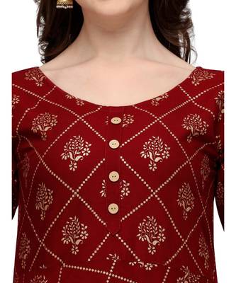 Women's Maroon Viscose Rayon Straight Foil Print Stitched Kurta With Palazzo 4