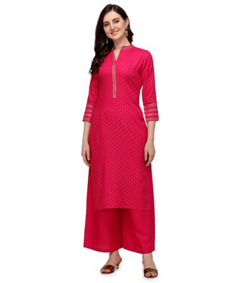 Women's Pink Viscose Rayon Straight Foil Print Stitched Kurta With Palazzo 1