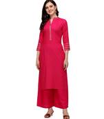 Women's Pink Viscose Rayon Straight Foil Print Stitched Kurta With Palazzo
