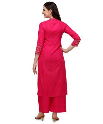 Women's Pink Viscose Rayon Straight Foil Print Stitched Kurta With Palazzo 2