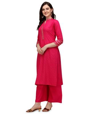 Women's Pink Viscose Rayon Straight Foil Print Stitched Kurta With Palazzo 3