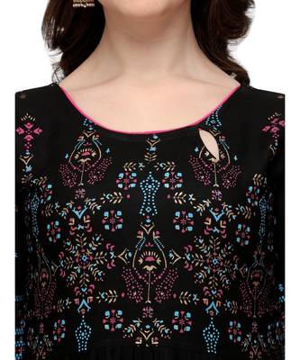 Women's Black Viscose Rayon Anarkali Foil Print Stitched Kurta With Palazzo 4