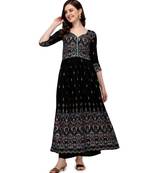 Women's Black Viscose Rayon Anarkali Foil Print Stitched Kurta With Palazzo