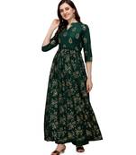 Women's Green Viscose Rayon Anarkali Foil Print Stitched Kurta With Palazzo