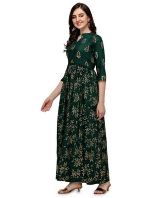 Women's Green Viscose Rayon Anarkali Foil Print Stitched Kurta With Palazzo 3