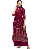 Maroon Rayon Foil Printed Stitched Kurta