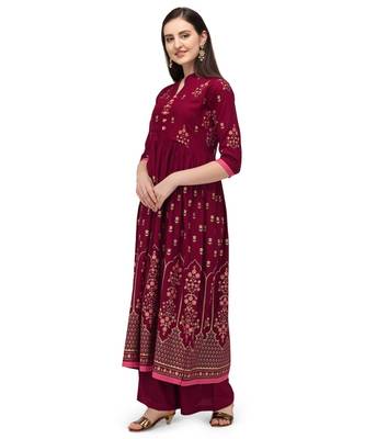 Maroon Rayon Foil Printed Stitched Kurta 3
