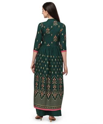 Green Rayon Foil Printed Stitched Kurta 2