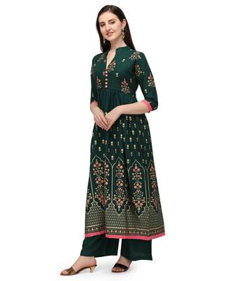 Green Rayon Foil Printed Stitched Kurta 3
