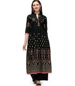 Black Rayon Foil Printed Stitched Kurta