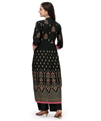 Black Rayon Foil Printed Stitched Kurta 2