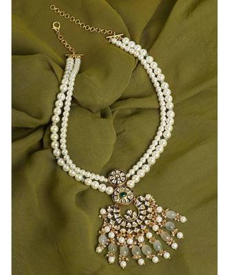 Green Onyx White And Gold Pearl Necklace 1