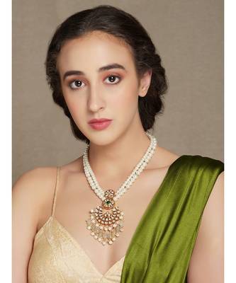 Green Onyx White And Gold Pearl Necklace 2