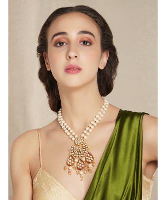 Rich Polki White and Gold Pearl Neckalce 3