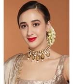 Meenakari Pan drop White and Gold Choker Necklace