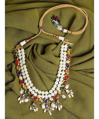 Layered Navratna White and Gold Necklace 1