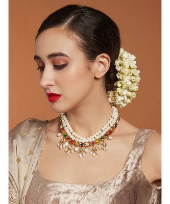 Layered Navratna White and Gold Necklace 2