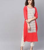 Red Cotton printed QUARTER SLEEVE kurti