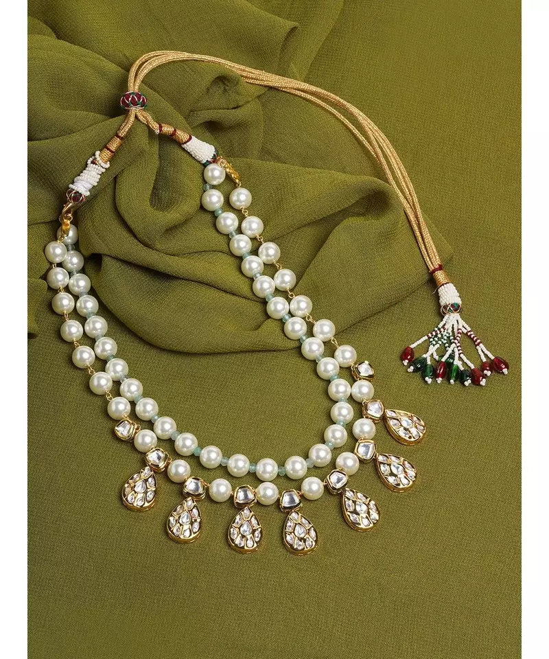 Tear Drop White and Gold Pearl Necklace