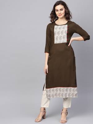 Brown Rayon printed QUARTER SLEEVE kurti 1