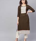 Brown Rayon printed QUARTER SLEEVE kurti