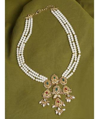 Red Onyx White and Gold Pearl Necklace 1
