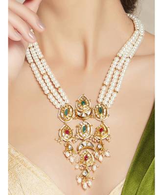 Red Onyx White and Gold Pearl Necklace 3