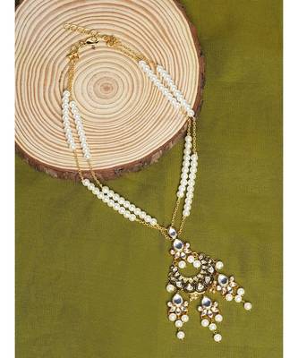 Tassel Pendant White and Gold Pearl Necklace 1