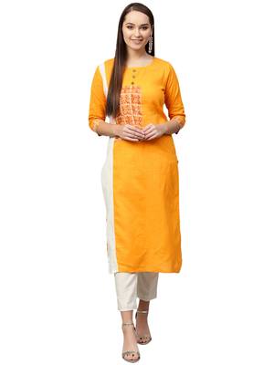 Yellow Cotton plain QUARTER SLEEVE kurti 1
